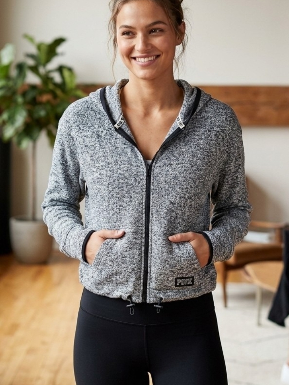 PINK Victoria's Secret Gray Marled Full-Zip Hoodie